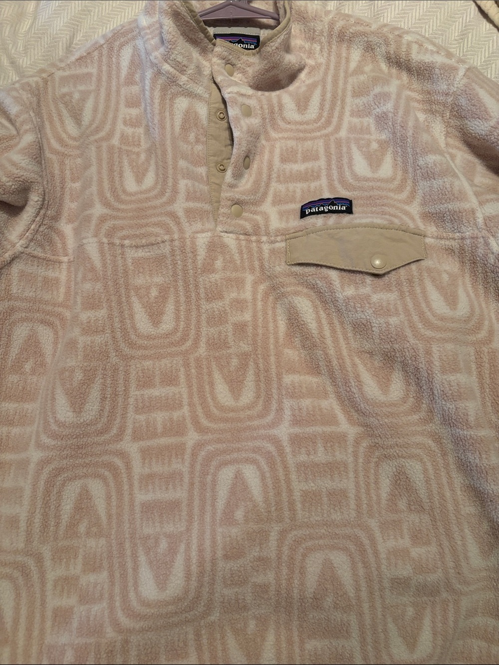 Patagonia Cream & Beige Geometric Fleece Snap Pullover, NWOT